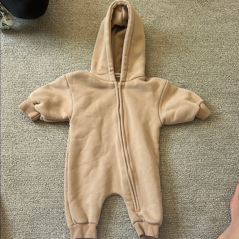 Tan Footed One Piece with Hood and Zipper